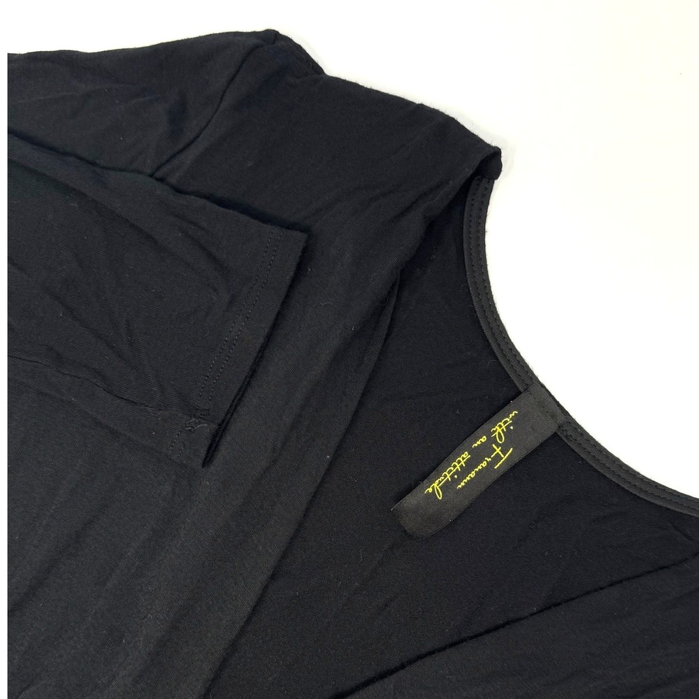 Franann With An Attitude Black V-Neck Ruched Mini Dress 3/4 Sleeve KD8771 M